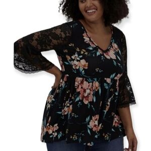 TORRID Super Soft Floral High Low Lace Sleeve Tunic